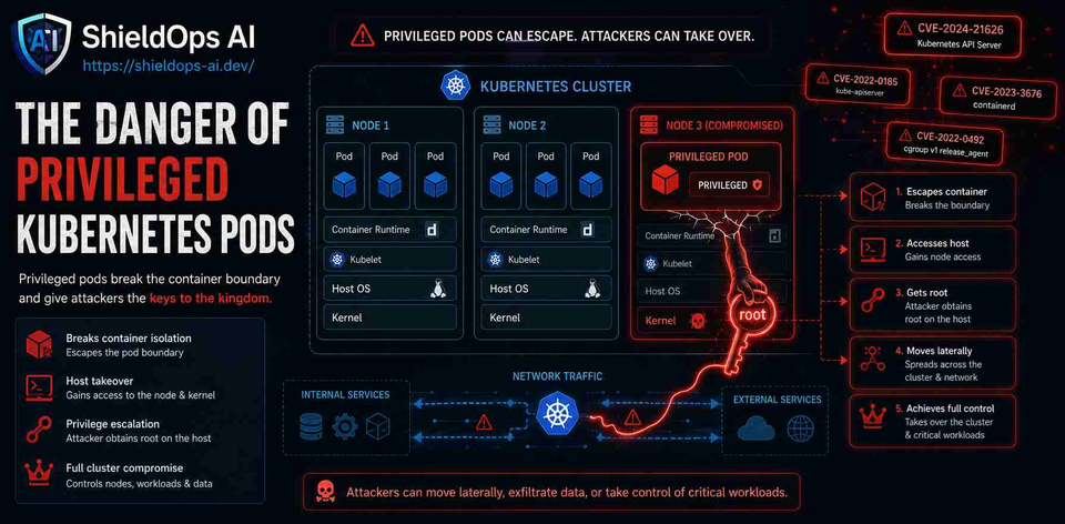 Illustration of privileged pod escape from Kubernetes container
